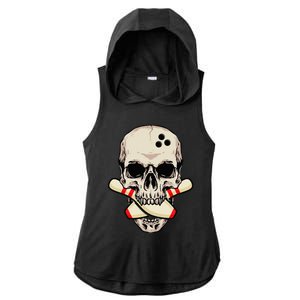 Bowling Pins Retro Skull Skeleton Head Bowling Ball Ladies PosiCharge Tri-Blend Wicking Draft Hoodie Tank