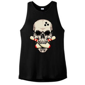 Bowling Pins Retro Skull Skeleton Head Bowling Ball Ladies PosiCharge Tri-Blend Wicking Tank