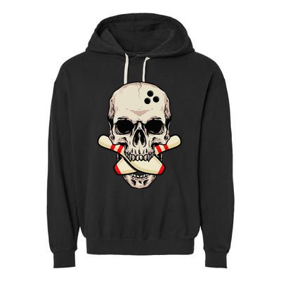 Bowling Pins Retro Skull Skeleton Head Bowling Ball Garment-Dyed Fleece Hoodie