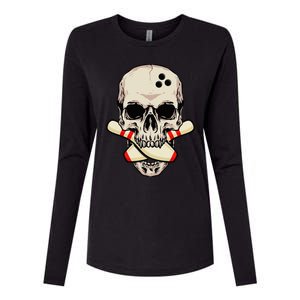 Bowling Pins Retro Skull Skeleton Head Bowling Ball Womens Cotton Relaxed Long Sleeve T-Shirt