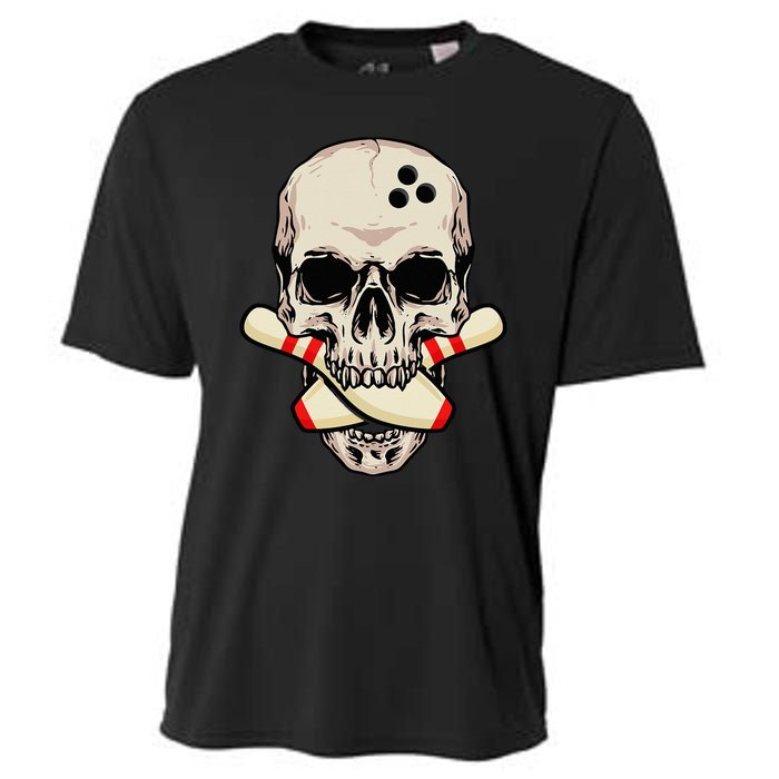 Bowling Pins Retro Skull Skeleton Head Bowling Ball Cooling Performance Crew T-Shirt