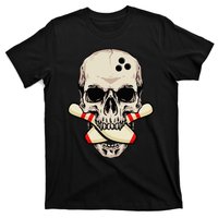 Bowling Pins Retro Skull Skeleton Head Bowling Ball T-Shirt