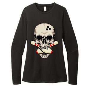 Bowling Pins Retro Skull Skeleton Head Bowling Ball Womens CVC Long Sleeve Shirt