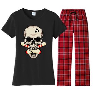 Bowling Pins Retro Skull Skeleton Head Bowling Ball Women's Flannel Pajama Set