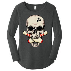 Bowling Pins Retro Skull Skeleton Head Bowling Ball Women's Perfect Tri Tunic Long Sleeve Shirt