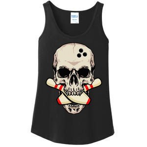 Bowling Pins Retro Skull Skeleton Head Bowling Ball Ladies Essential Tank