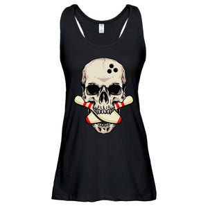 Bowling Pins Retro Skull Skeleton Head Bowling Ball Ladies Essential Flowy Tank