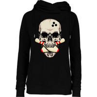 Bowling Pins Retro Skull Skeleton Head Bowling Ball Womens Funnel Neck Pullover Hood