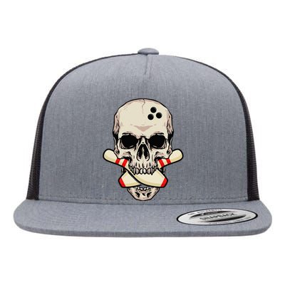 Bowling Pins Retro Skull Skeleton Head Bowling Ball Flat Bill Trucker Hat