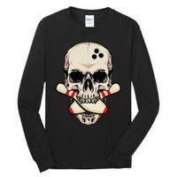 Bowling Pins Retro Skull Skeleton Head Bowling Ball Tall Long Sleeve T-Shirt