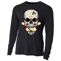 Bowling Pins Retro Skull Skeleton Head Bowling Ball Cooling Performance Long Sleeve Crew