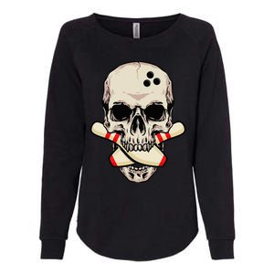 Bowling Pins Retro Skull Skeleton Head Bowling Ball Womens California Wash Sweatshirt