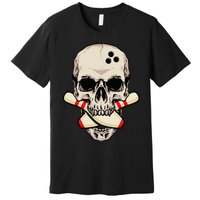 Bowling Pins Retro Skull Skeleton Head Bowling Ball Premium T-Shirt