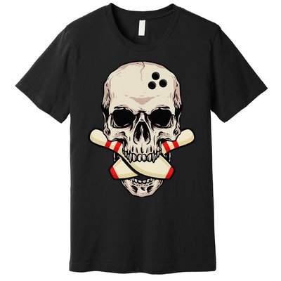 Bowling Pins Retro Skull Skeleton Head Bowling Ball Premium T-Shirt