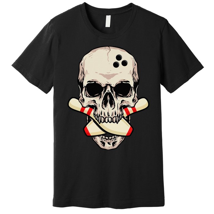 Bowling Pins Retro Skull Skeleton Head Bowling Ball Premium T-Shirt