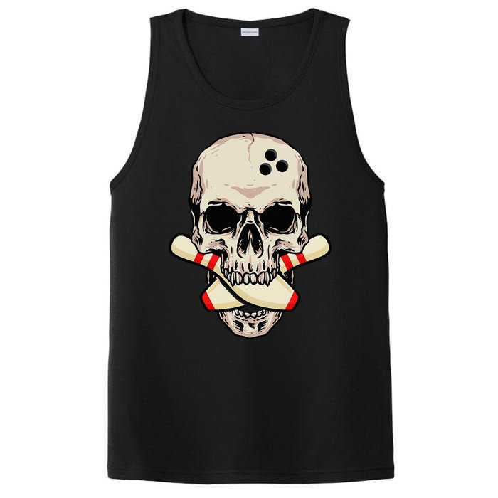 Bowling Pins Retro Skull Skeleton Head Bowling Ball PosiCharge Competitor Tank