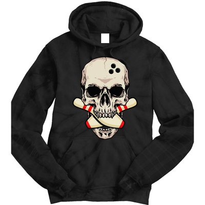 Bowling Pins Retro Skull Skeleton Head Bowling Ball Tie Dye Hoodie