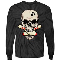 Bowling Pins Retro Skull Skeleton Head Bowling Ball Tie-Dye Long Sleeve Shirt