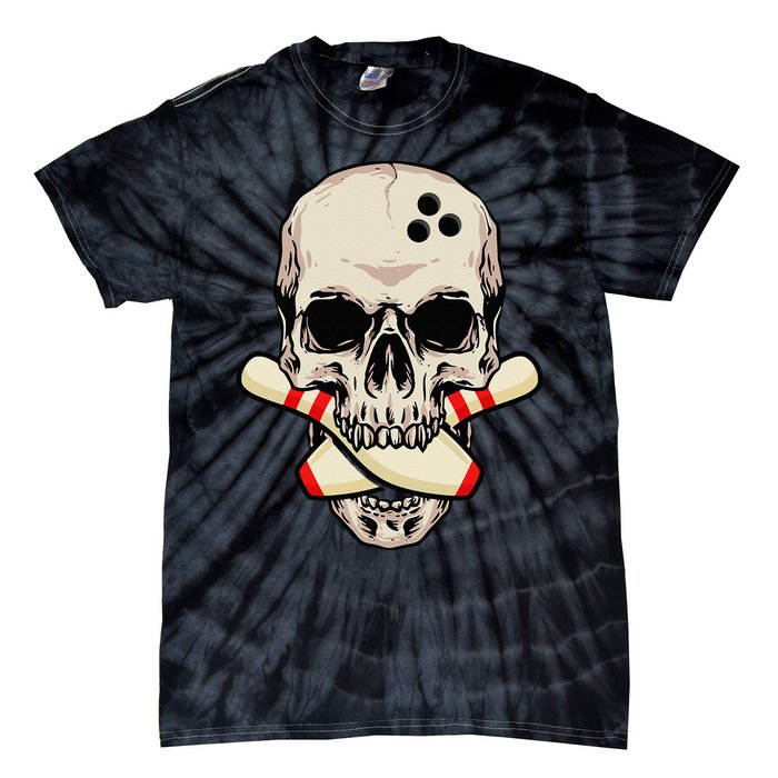 Bowling Pins Retro Skull Skeleton Head Bowling Ball Tie-Dye T-Shirt