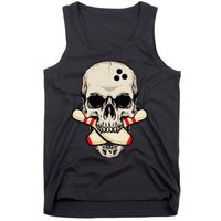 Bowling Pins Retro Skull Skeleton Head Bowling Ball Tank Top