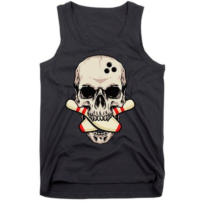 Bowling Pins Retro Skull Skeleton Head Bowling Ball Tank Top