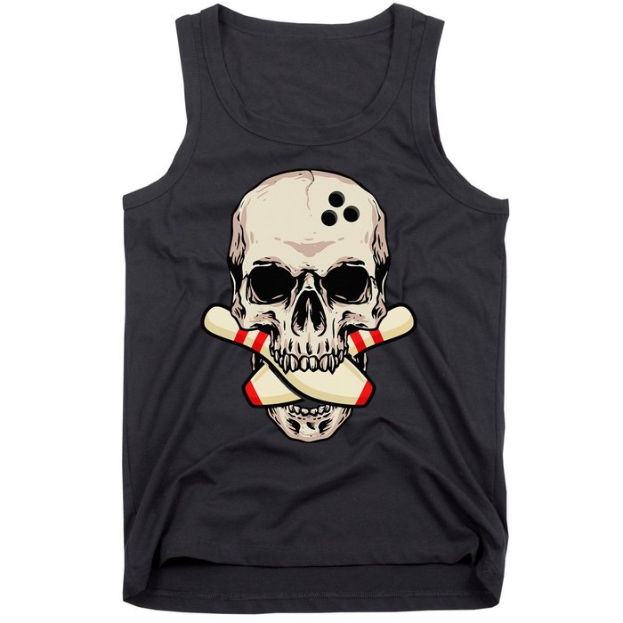 Bowling Pins Retro Skull Skeleton Head Bowling Ball Tank Top