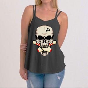 Bowling Pins Retro Skull Skeleton Head Bowling Ball Women's Strappy Tank