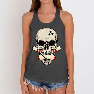 Bowling Pins Retro Skull Skeleton Head Bowling Ball Women's Knotted Racerback Tank