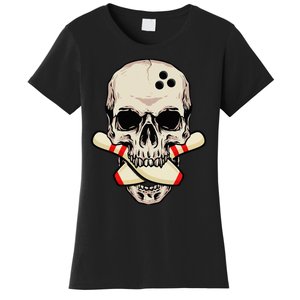 Bowling Pins Retro Skull Skeleton Head Bowling Ball Women's T-Shirt