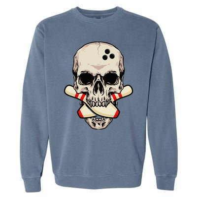 Bowling Pins Retro Skull Skeleton Head Bowling Ball Garment-Dyed Sweatshirt