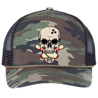 Bowling Pins Retro Skull Skeleton Head Bowling Ball Retro Rope Trucker Hat Cap