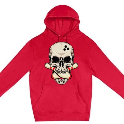 Bowling Pins Retro Skull Skeleton Head Bowling Ball Premium Pullover Hoodie