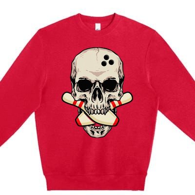 Bowling Pins Retro Skull Skeleton Head Bowling Ball Premium Crewneck Sweatshirt