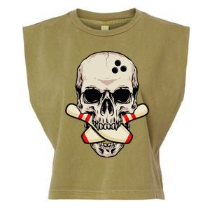 Bowling Pins Retro Skull Skeleton Head Bowling Ball Garment-Dyed Women's Muscle Tee