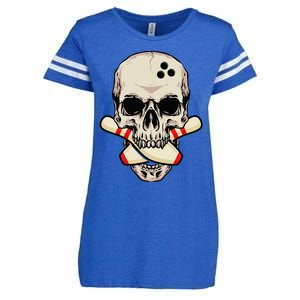 Bowling Pins Retro Skull Skeleton Head Bowling Ball Enza Ladies Jersey Football T-Shirt