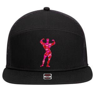 Bodybuilding Pink Red Heart Valentines Day Gift Body Builder Cool Gift 7 Panel Mesh Trucker Snapback Hat