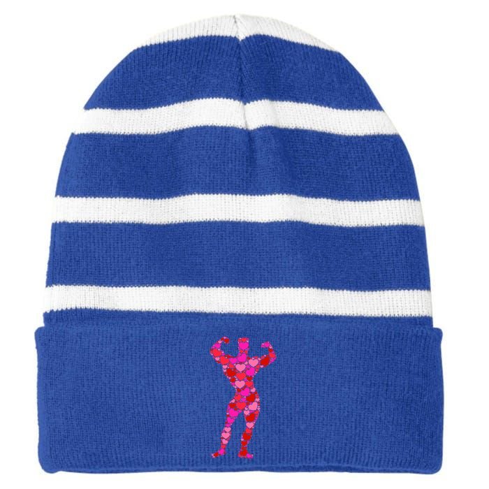 Bodybuilding Pink Red Heart Valentines Day Gift Body Builder Cool Gift Striped Beanie with Solid Band