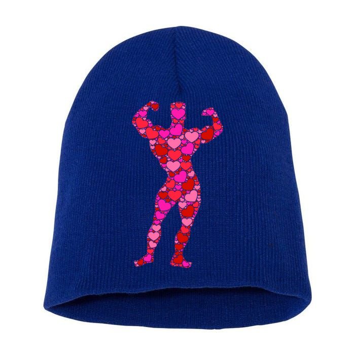 Bodybuilding Pink Red Heart Valentines Day Gift Body Builder Cool Gift Short Acrylic Beanie