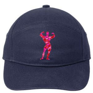 Bodybuilding Pink Red Heart Valentines Day Gift Body Builder Cool Gift 7-Panel Snapback Hat