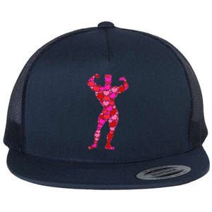 Bodybuilding Pink Red Heart Valentines Day Gift Body Builder Cool Gift Flat Bill Trucker Hat