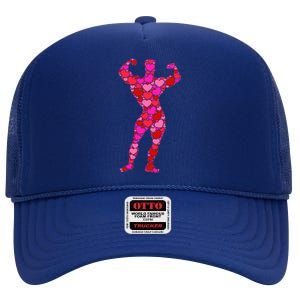 Bodybuilding Pink Red Heart Valentines Day Gift Body Builder Cool Gift High Crown Mesh Back Trucker Hat