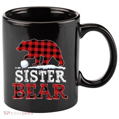 Buffalo Plaid Red Xmas Christmas Sister Bear Pajama Family 11oz C Handle Ceramic Mug
