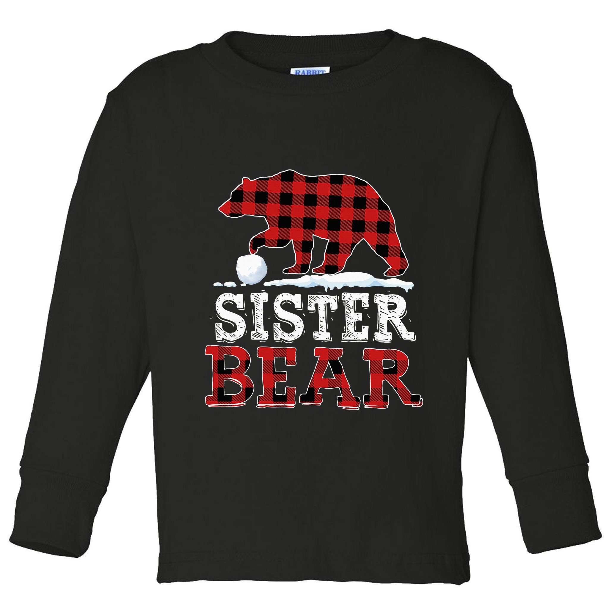 Buffalo Plaid Red Xmas Christmas Sister Bear Pajama Family Toddler Long Sleeve Shirt