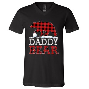 Buffalo Plaid Red Xmas Christmas Daddy Bear Pajama Family V-Neck T-Shirt