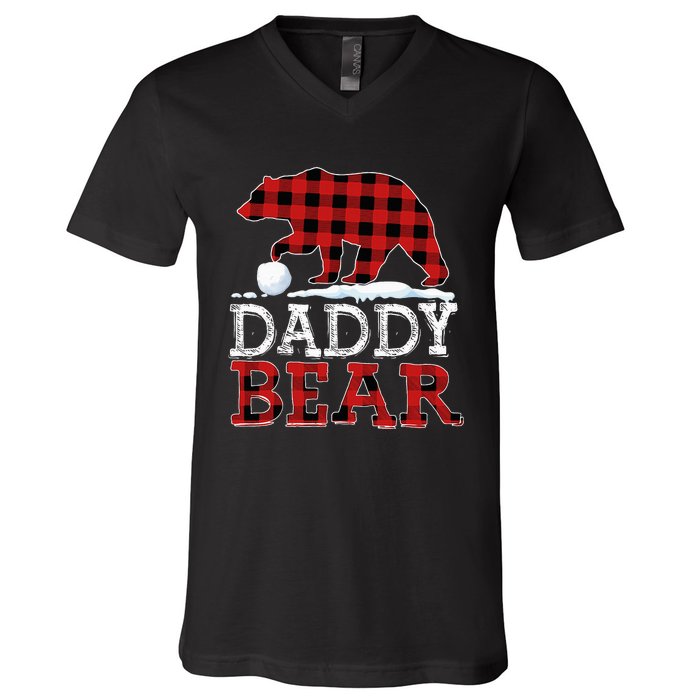 Buffalo Plaid Red Xmas Christmas Daddy Bear Pajama Family V-Neck T-Shirt