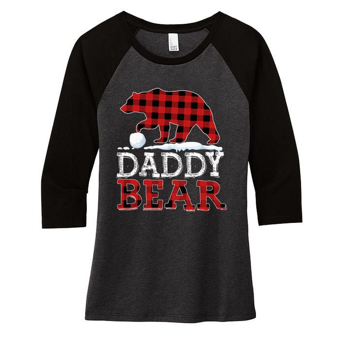 Buffalo Plaid Red Xmas Christmas Daddy Bear Pajama Family Women's Tri-Blend 3/4-Sleeve Raglan Shirt