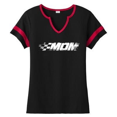 Birthday Party Racing Family Pit Crew Race Mom Ladies Halftime Notch Neck Tee