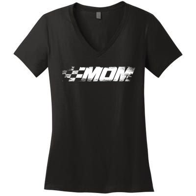 Birthday Party Racing Family Pit Crew Race Mom Women's V-Neck T-Shirt