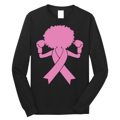 Boxing Pink Ribbon African American Breast Cancer Long Sleeve Shirt