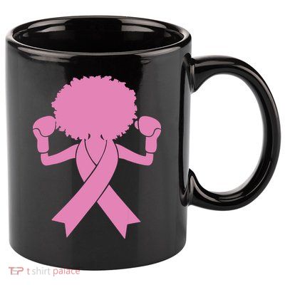 Boxing Pink Ribbon African American Breast Cancer 11oz C Handle Ceramic Mug